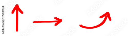 hand drawn symbols - set collection of red arrow pointing up, grunge red arrows isolated on transparent or white background png