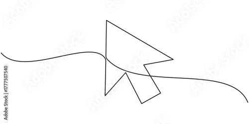 Continuous line drawing of arrow symbol abstract line art illustration, Arrow path in one continuous line drawing, Cursor arrow one line art, hand drawn pointer, idea directions using an input device.
