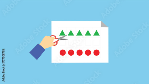 Businessman cutting a graph on a blue background. Vector illustration.