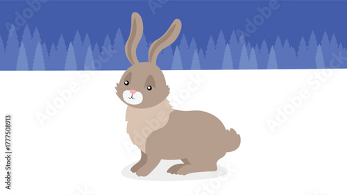 rabbit in the winter forest. vector illustration, flat design.