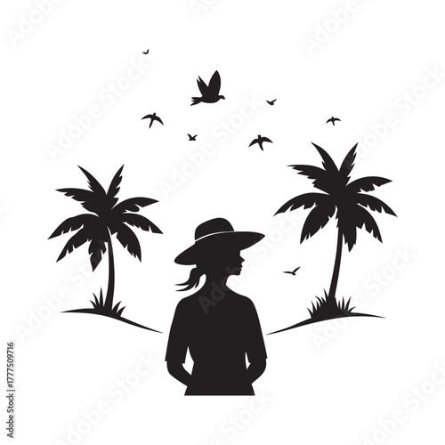 Cowgirl With Flowing Hair Wind Silhouette