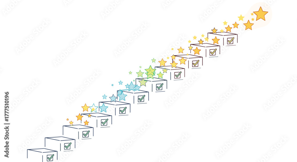 Fototapeta premium Abstract representation of ascending steps with colorful elements, Generative AI.