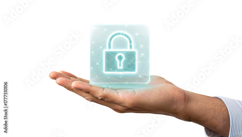 Hand holding security button, symbolizing the concept of idea and solution of cyber security
