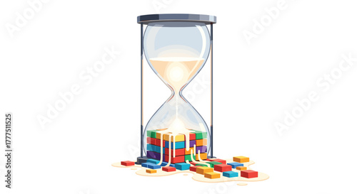Hourglass with colorful blocks falling out symbolizing time and creativity, Generative AI.