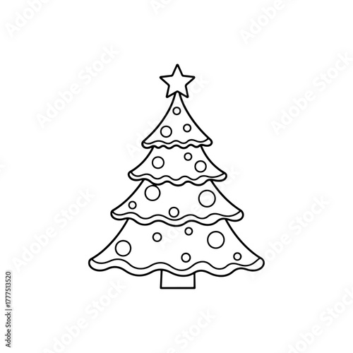 Wallpaper Mural Simple outline drawing of a classic Christmas tree, adorned with a star and festive ornaments, perfect for holiday season designs. Torontodigital.ca