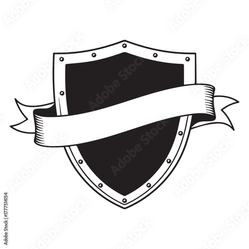 Shield with Ribbon and Rivets Emblem