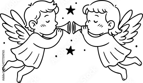 귀여운 아기천사 선 일러스트 