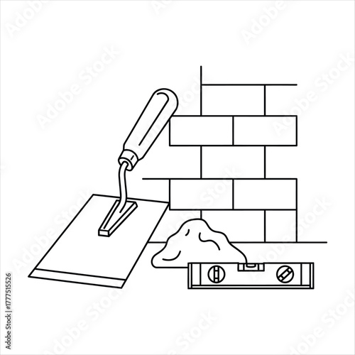 Minimalist line illustration of a trowel isolated on white background