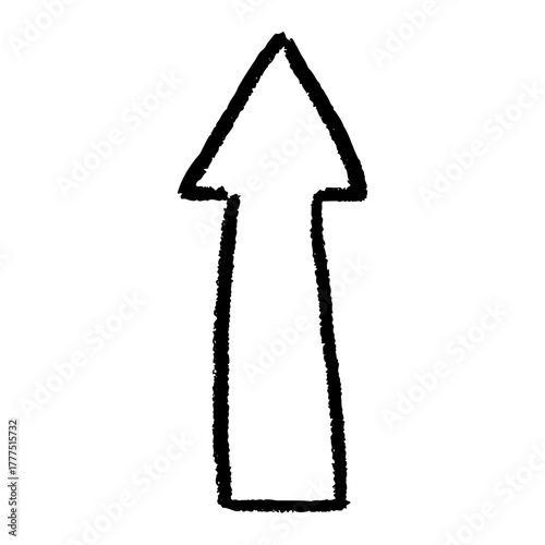 Hand drawn doodle arrow in charcoal style, freehand curve with textured marker look, vector sketch symbol for diagrams with soft grain and scribble.