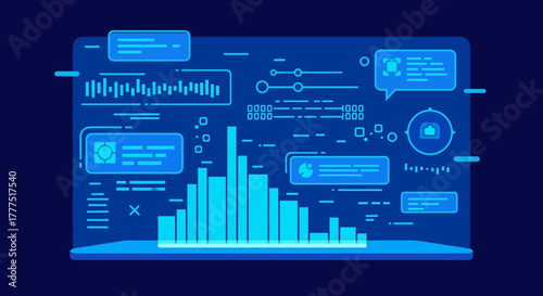 Futuristic Digital Interface with Data Visualization and Interactive Elements.