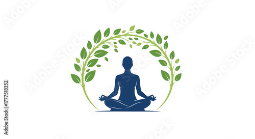 Silhouette of a person meditating under a canopy of green leaves.