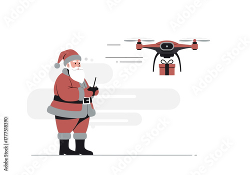 Santa Claus Flying Drone with Gift for Christmas Delivery.