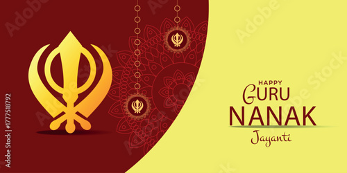 Guru Nanak Jayanti banner. Indiana celebration greeting card. Vector illustration.