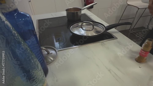 cooking process showing hands cutting meat and vegetables