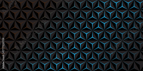 Dark hexagon abstract technology background with bright flashes under the hexagon. Hexagon game vector abstract technology background.