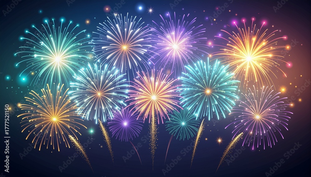 Fototapeta premium A dazzling array of colorful fireworks bursting with light against the night sky in a celebratory display