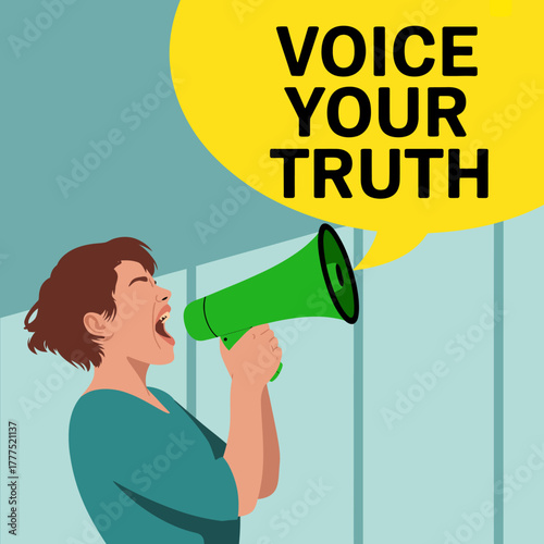 A dynamic illustration of a person using a megaphone, emphasizing the importance of self-expression and advocating for one's beliefs and opinions in a powerful manner.