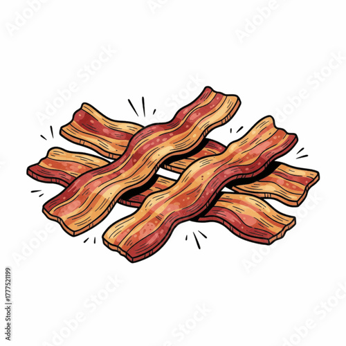 Crispy Cooked Bacon Strips Illustration for Breakfast Food Design