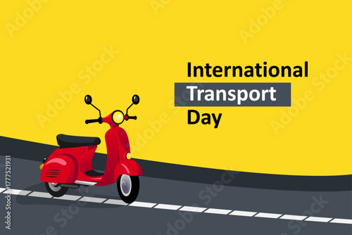 International Transport Day yellow banner flat vector design with moped