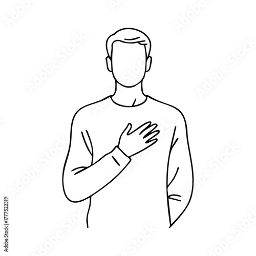 Man practicing breathwork with hand on chest, representing mindfulness, calm breathing, and stress relief techniques.