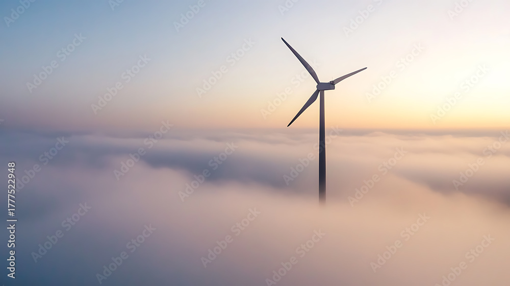 custom made wallpaper toronto digitalSolitary wind turbine piercing a sea of clouds at dawn, symbolizing clean energy and ethereal beauty. Gentle gradients of sunrise paint the sky above.