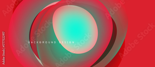 Abstract red, turquoise layers create circular design. Modern background, smooth gradients, dynamic composition. Minimalist aesthetic.