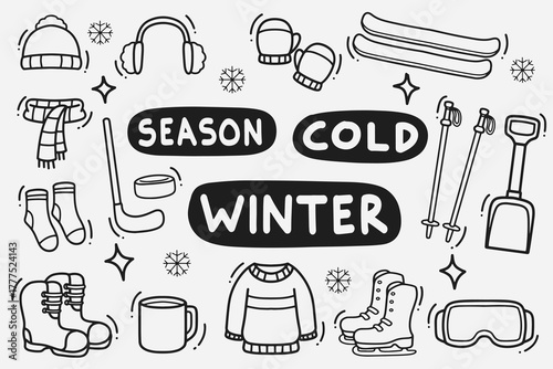 set of winter doodle good for background, wallpaper, element design, icon, etc