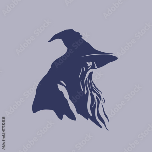 Mystical wizard silhouette in a pointed hat, evoking magic, fantasy, and ancient sorcery for imaginative concepts.