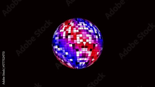 Violet and blue glowing digital orb rotation, abstract data flow visualization concept.