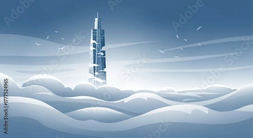 Futuristic Skyscraper Piercing Through Clouds.
