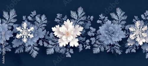 Stylized snowflakes in a seamless wintertime pattern for elegant festive background designs.