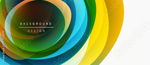 Abstract colorful layers create dynamic visual effect. Bright hues blend, forming circular design. Modern background element.