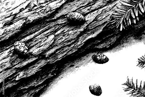 Whispers Nature: Close- Mossy Redwood Bark | Clean, isolated vector art for creative projects.