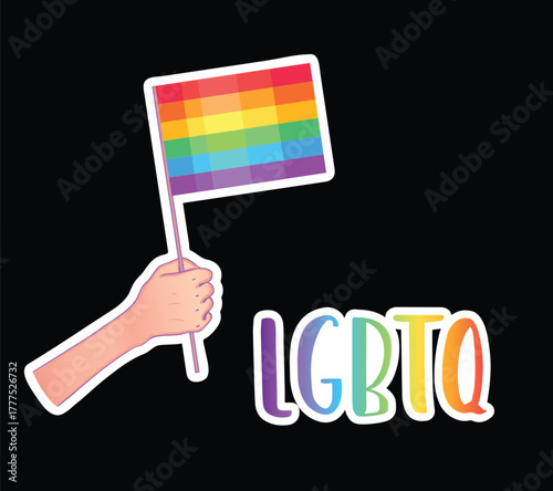 Rainbow colored icon. Gay Pride. LGBT concept. Realistic style vector colorful illustration isolated on black. Sticker, patch, t-shirt print, logo design..
