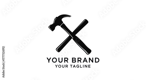 Hammer and Cross Symbol for Construction and Repair Services.