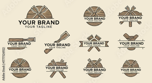 Collection of Vintage Woodworking and Lumberjack Inspired Logos and Emblems.