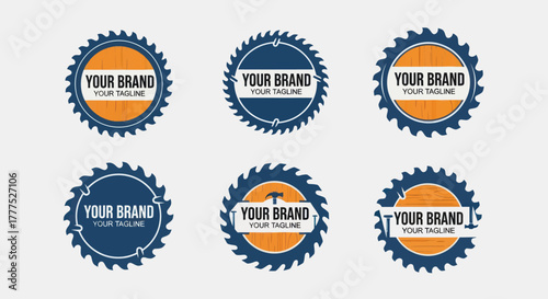 Collection of Circular Saw Blade Inspired Brand Logos with Customizable Text.