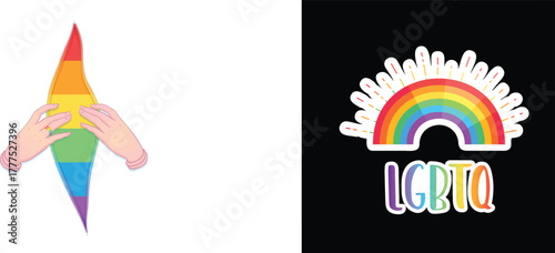 Rainbow colored icon. Gay Pride. LGBT concept. Realistic style vector colorful illustration isolated on black. Sticker, patch, t-shirt print, logo design..