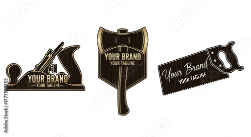 Vintage carpentry tools logo designs for woodworking and craftsmanship.