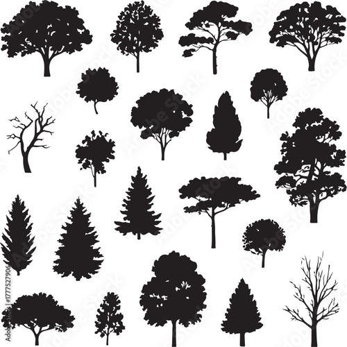 Diverse tree silhouettes collection