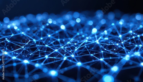Dynamic glowing blue network connections pulsate with vibrant energy, symbolizing futuristic data flow and interconnectedness for innovative projects.