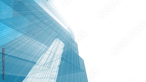 Modern Skyscraper Wireframe. Futuristic Urban Architecture in Abstract Perspective