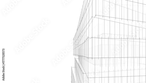 Modern Skyscraper Wireframe. Futuristic Urban Architecture in Abstract Perspective