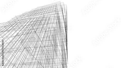 Modern Skyscraper Wireframe. Futuristic Urban Architecture in Abstract Perspective