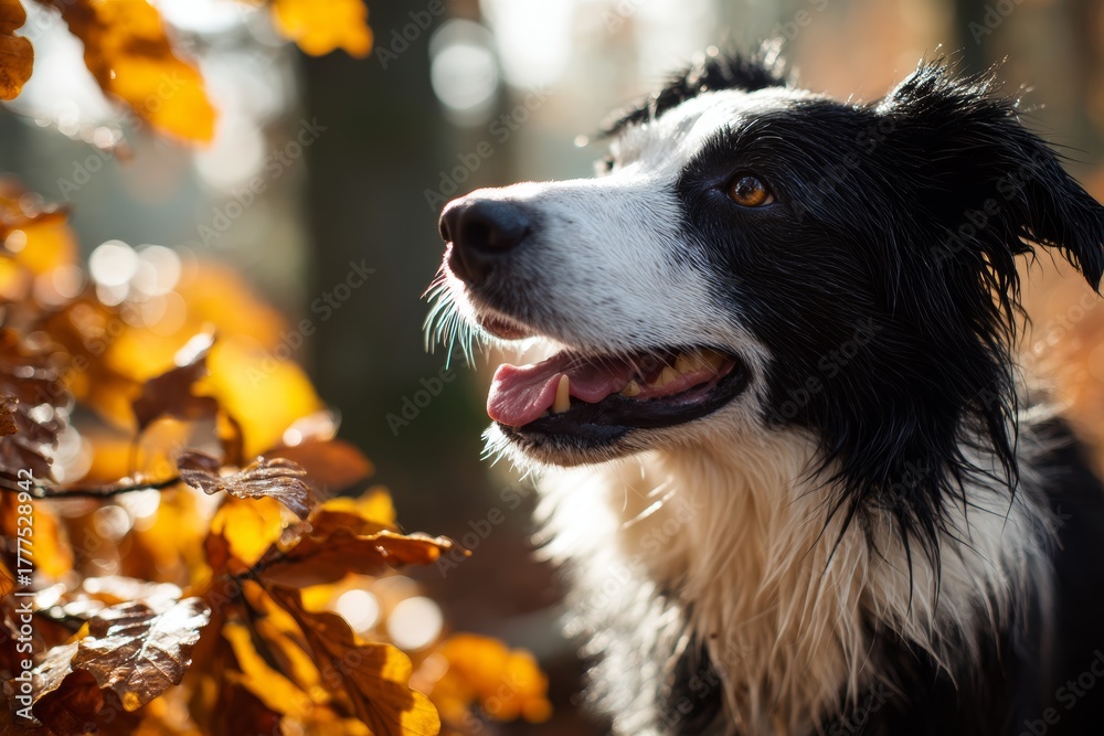 Fototapeta premium border collie on background of autumn leaves