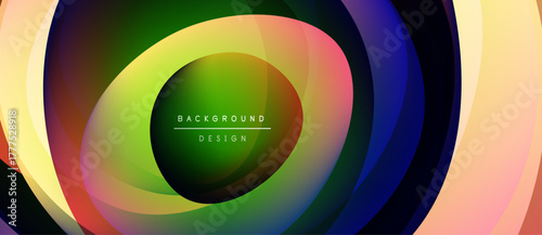 Abstract colorful layers create dynamic circular pattern. Gradient hues blend, forming modern design element. Vivid visuals.