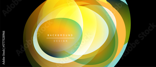 Abstract layers create vibrant circular design. Yellows, greens, oranges blend smoothly. Modern background element for projects.