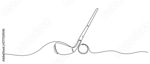 Continuous Line Art of Golf Club and Ball
