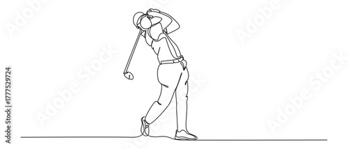 One line drawing of a golfer swinging a club vector illustration
