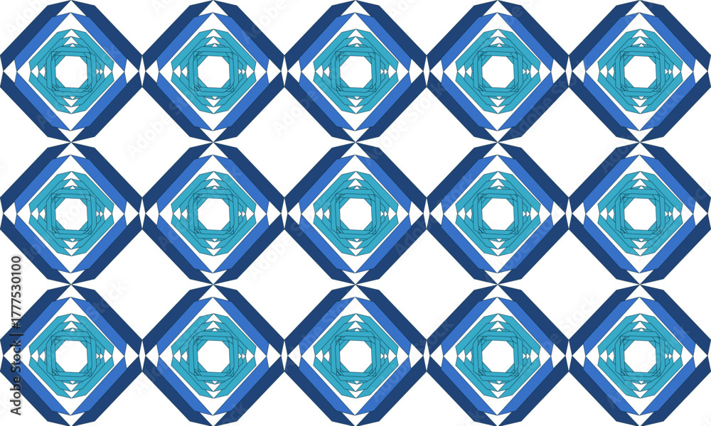 Fototapeta premium Seamless geometric layer strip blue diamond checkerboard pattern in two tone blue, chessboard seamless Repeat seamless pattern design for fabric printing or background